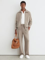 Reiss Taupe Melange Bryant 100% Cashmere Relaxed-Fit Joggers - Image 1 of 6