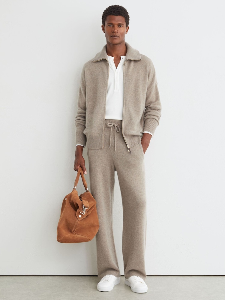 Reiss Taupe Melange Bryant 100% Cashmere Relaxed-Fit Joggers - Image 1 of 6