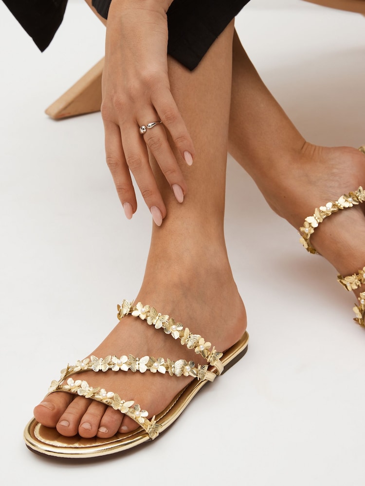 Gold Butterfly Strappy Mules - Image 2 of 7