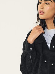 Schwarz - Cordjacke mit Teddyfleece und Taschendetail - Bild 4 von 7