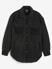 Schwarz - Cordjacke mit Teddyfleece und Taschendetail - Bild 6 von 7