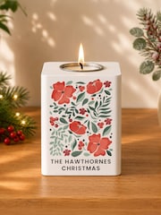 Personalised Poinsettia Wooden Tealight Holder by PMC - Image 1 of 2