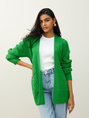 Bright Green Cable Belt Cardigan - Image 1 of 6
