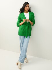 Bright Green Cable Belt Cardigan - Image 2 of 6