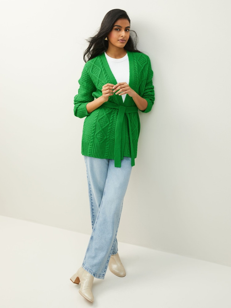 Bright Green Cable Belt Cardigan - Image 2 of 6