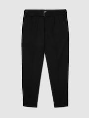 Reiss Black Strap Tailored Fit Wool-Blend Belted Pleated Trousers - Image 2 of 9