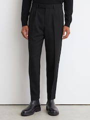 Reiss Black Strap Tailored Fit Wool-Blend Belted Pleated Trousers - Image 3 of 9