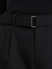 Reiss Black Strap Tailored Fit Wool-Blend Belted Pleated Trousers - Image 6 of 9