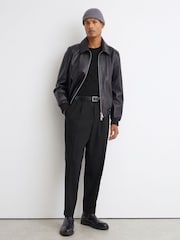Reiss Black Strap Tailored Fit Wool-Blend Belted Pleated Trousers - Image 7 of 9