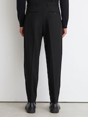 Reiss Black Strap Tailored Fit Wool-Blend Belted Pleated Trousers - Image 8 of 9