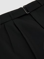 Reiss Black Strap Tailored Fit Wool-Blend Belted Pleated Trousers - Image 9 of 9