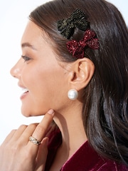 Black/Berry Bow Hair Clip Pack - Image 1 of 5
