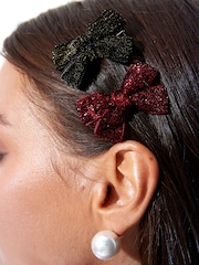 Black/Berry Bow Hair Clip Pack - Image 3 of 5