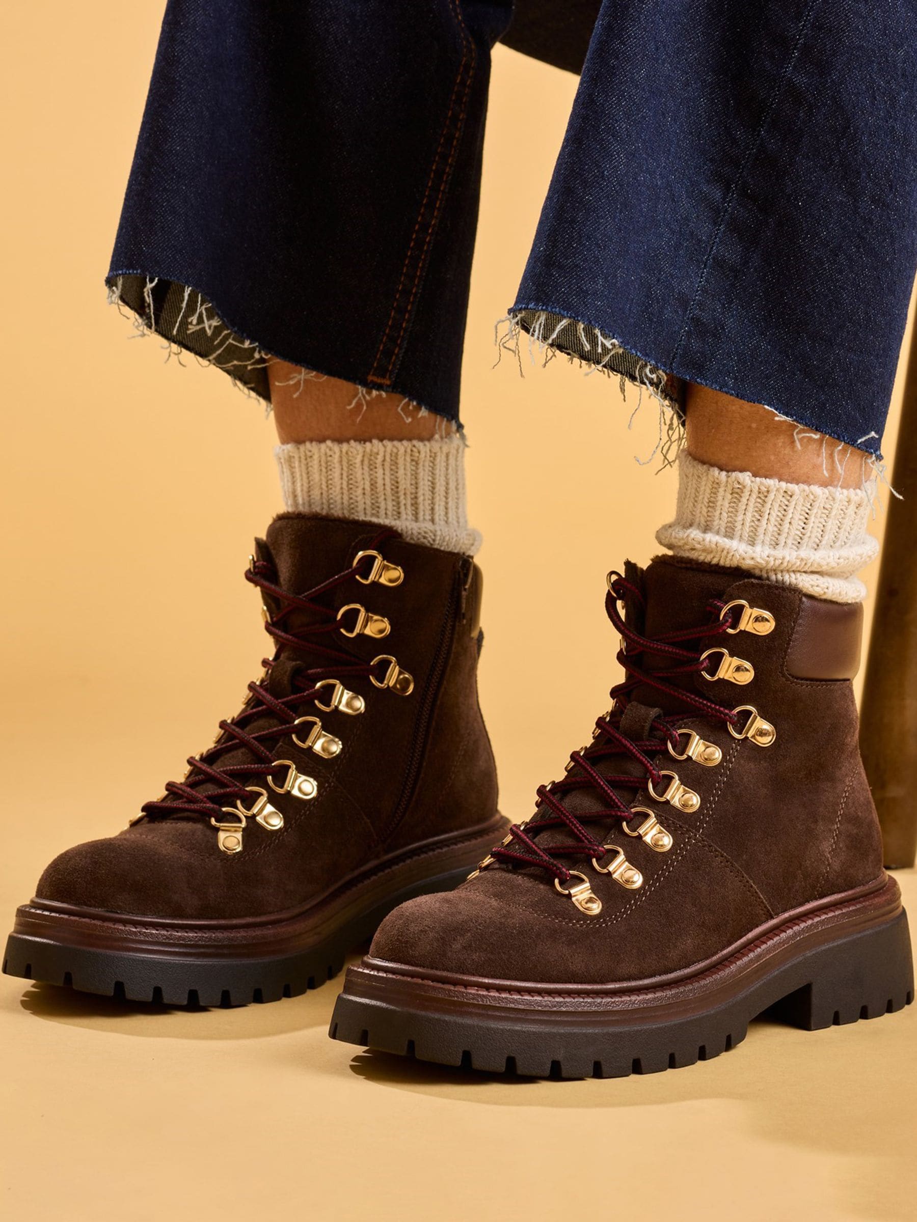 Hush Puppies Women's Brown Robyn Hiker Suede Chocolate Heeled Ankle Boots - Size 3 - Image 4