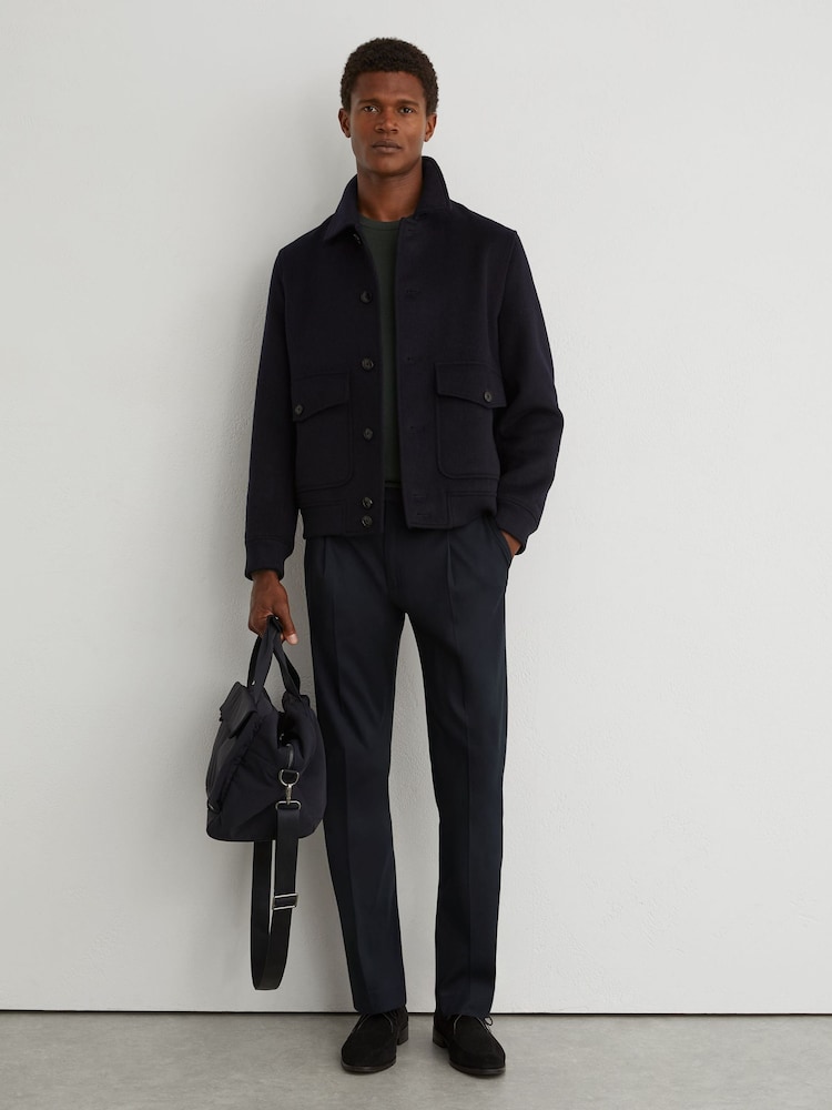 marine - Pantalons ajustés en coton mélangé avec ajusteur latéral Reiss Float - Image 1 de 6