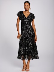 Jolie Moi Black Sequin V-Neck Fit & Flare Maxi Dress - Image 1 of 6
