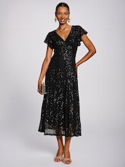 Jolie Moi Black Sequin V-Neck Fit & Flare Maxi Dress - Image 4 of 6