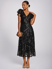 Jolie Moi Black Sequin V-Neck Fit & Flare Maxi Dress - Image 5 of 6