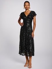 Jolie Moi Black Sequin V-Neck Fit & Flare Maxi Dress - Image 6 of 6