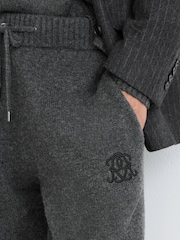 Reiss Charcoal Grey Blake Monogram Wool Relaxed-Fit Knitted Joggers - Image 3 of 7