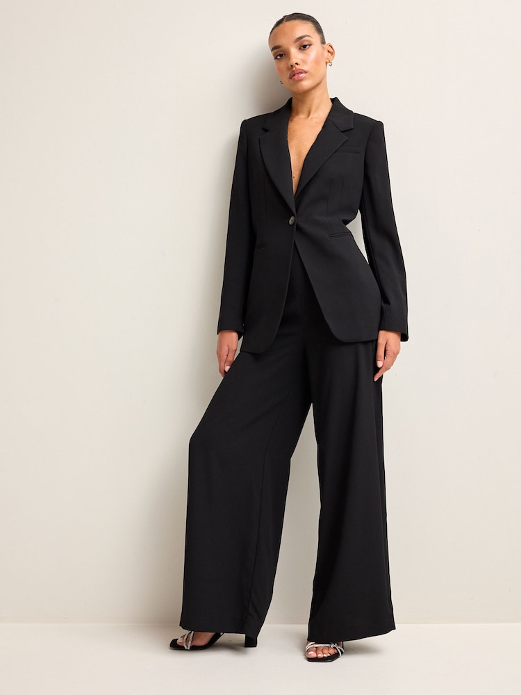 Black Tailored Crepe Single Breasted Blazer - Image 2 of 5