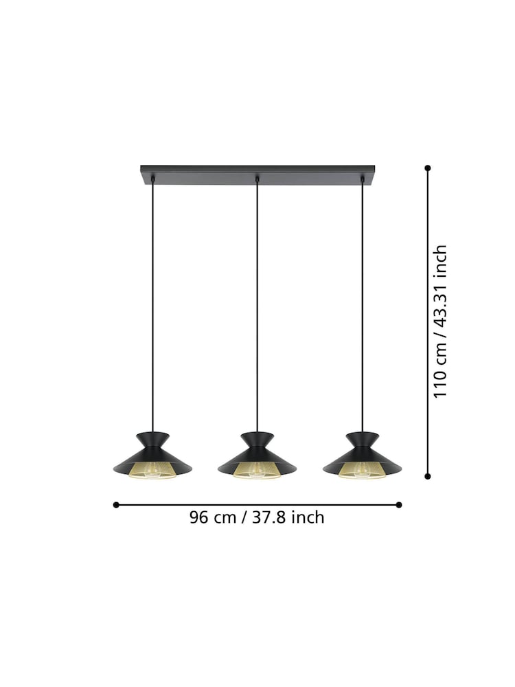 Eglo Black Grizedale 3 Pendant Ceiling Light - Image 4 of 4 Eglo Black Grizedale 3 Pendant Ceiling Light - Image 4 of 4
