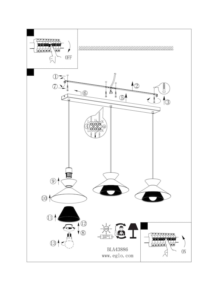 Eglo Black Grizedale 3 Pendant Ceiling Light - Image 6 of 6