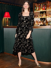 Yumi Black Cosmic Foil Print Midi Dress - Image 1 of 5