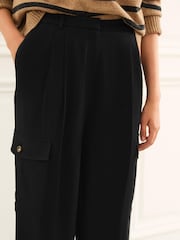 Black Wide Leg Cargo Jeans - Image 4 of 6