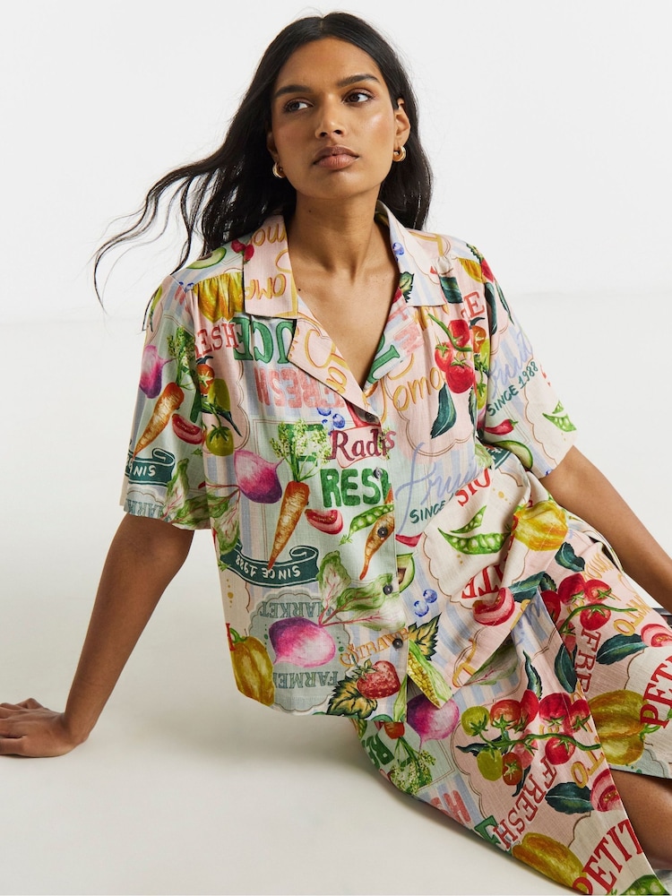 Simply Be White Linen Postcard Print Shirt - Image 1 of 4 Simply Be White Linen Postcard Print Shirt - Image 1 of 4