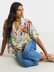 Simply Be White Linen Postcard Print Shirt - Image 3 of 4