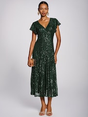 Jolie Moi Green Sequin V-Neck Fit & Flare Maxi Dress - Image 1 of 6