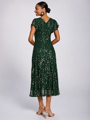 Jolie Moi Green Sequin V-Neck Fit & Flare Maxi Dress - Image 2 of 6