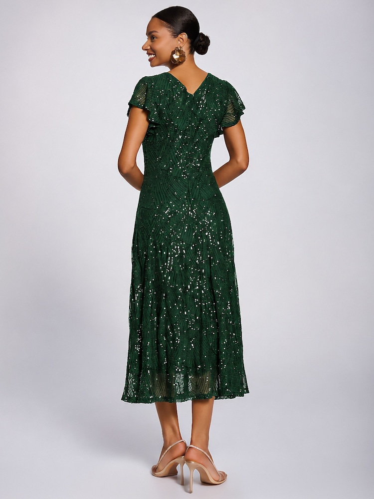 Jolie Moi Green Sequin V-Neck Fit & Flare Maxi Dress - Image 2 of 6 Jolie Moi Green Sequin V-Neck Fit & Flare Maxi Dress - Image 2 of 6