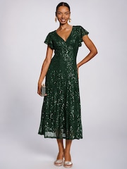 Jolie Moi Green Sequin V-Neck Fit & Flare Maxi Dress - Image 4 of 6