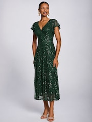 Jolie Moi Green Sequin V-Neck Fit & Flare Maxi Dress - Image 5 of 6