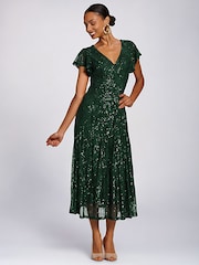 Jolie Moi Green Sequin V-Neck Fit & Flare Maxi Dress - Image 6 of 6