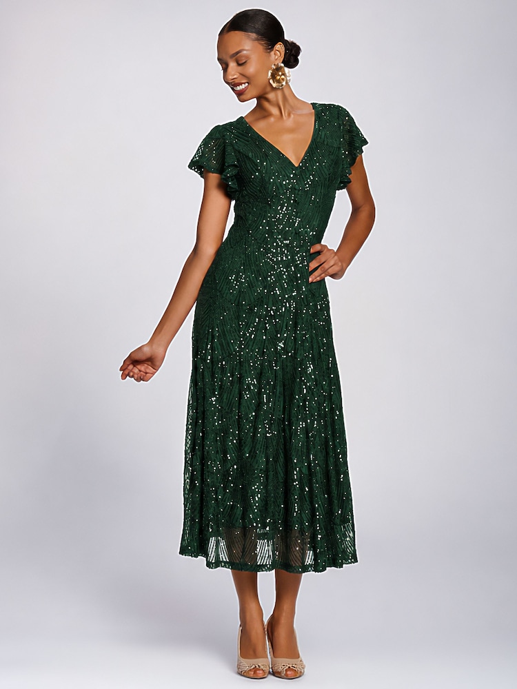 Jolie Moi Green Sequin V-Neck Fit & Flare Maxi Dress - Image 6 of 6 Jolie Moi Green Sequin V-Neck Fit & Flare Maxi Dress - Image 6 of 6