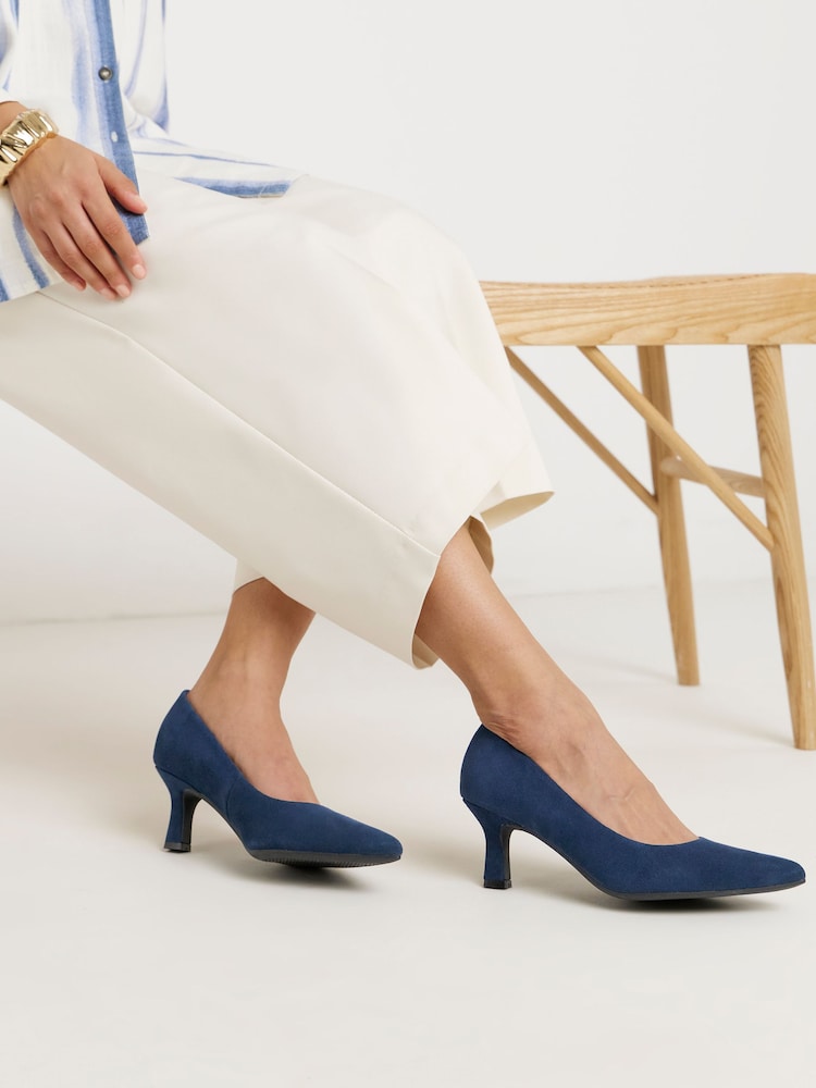 JD Williams Blue Wide Fit Pointed Toe Kitten Heel Shoes - Image 1 of 4 JD Williams Blue Wide Fit Pointed Toe Kitten Heel Shoes - Image 1 of 4