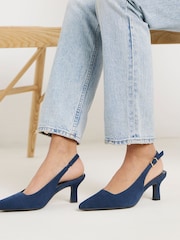 JD Williams Blue Extra Wide Fit Pointed Toe Slingback Heels - Image 1 of 4