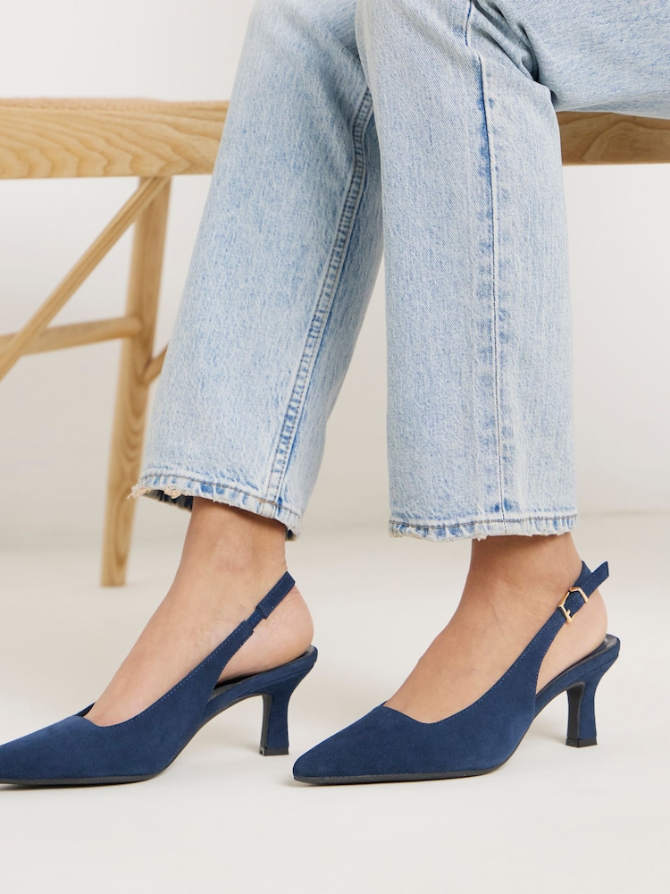 JD Williams Blue Extra Wide Fit Pointed Toe Slingback Heels - Image 1 of 4