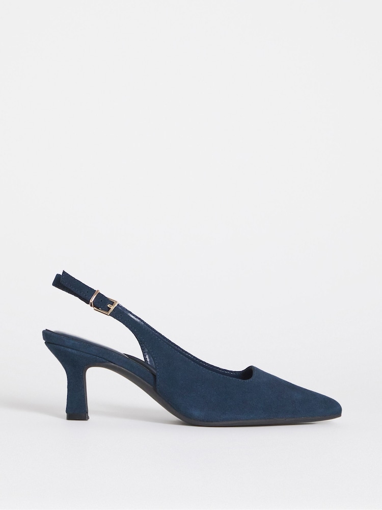 JD Williams Blue Extra Wide Fit Pointed Toe Slingback Heels - Image 2 of 4