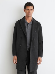 Reiss Charcoal Grey Dusk Wool-Blend Double-Breasted Epsom Overcoat - Image 3 of 8