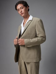 Green Relaxed Fit Seersucker Suit Jacket - Image 1 of 10