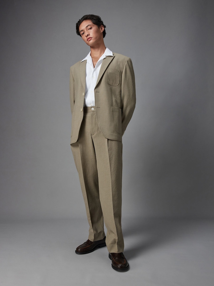 Green Relaxed Fit Seersucker Suit Jacket - Image 2 of 10