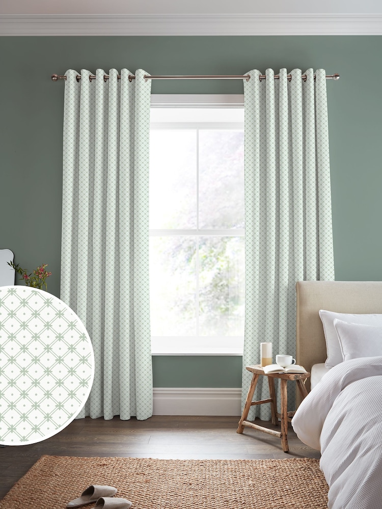 Laura Ashley Sage Wickerwork Made to Measure Curtains - Image 1 of 9