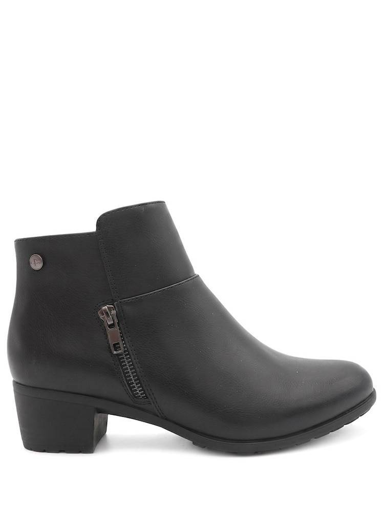 Pavers Black Wide Fit Zip Fasten Block Heel Ankle Boots - Image 1 of 5