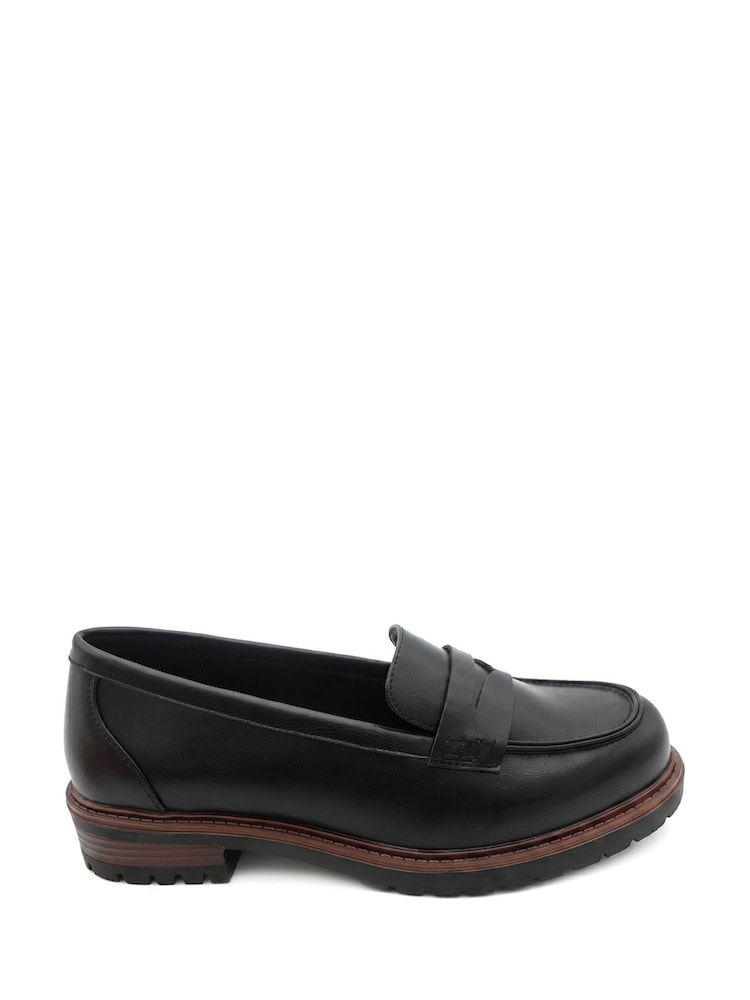 Pavers Black Wide Fit Chunky Sole Penny Loafers - Image 1 of 5