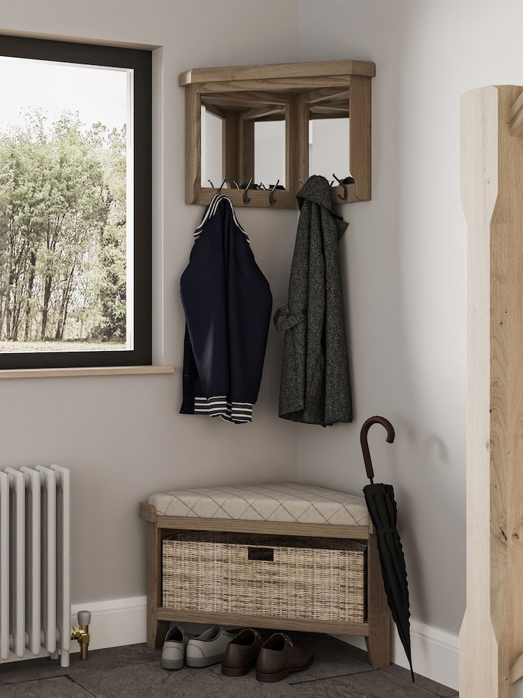 K Interiors Brown Embleton Solid Wood 6 Hook Corner Wall Mounted Coat Stand - Image 1 of 4
