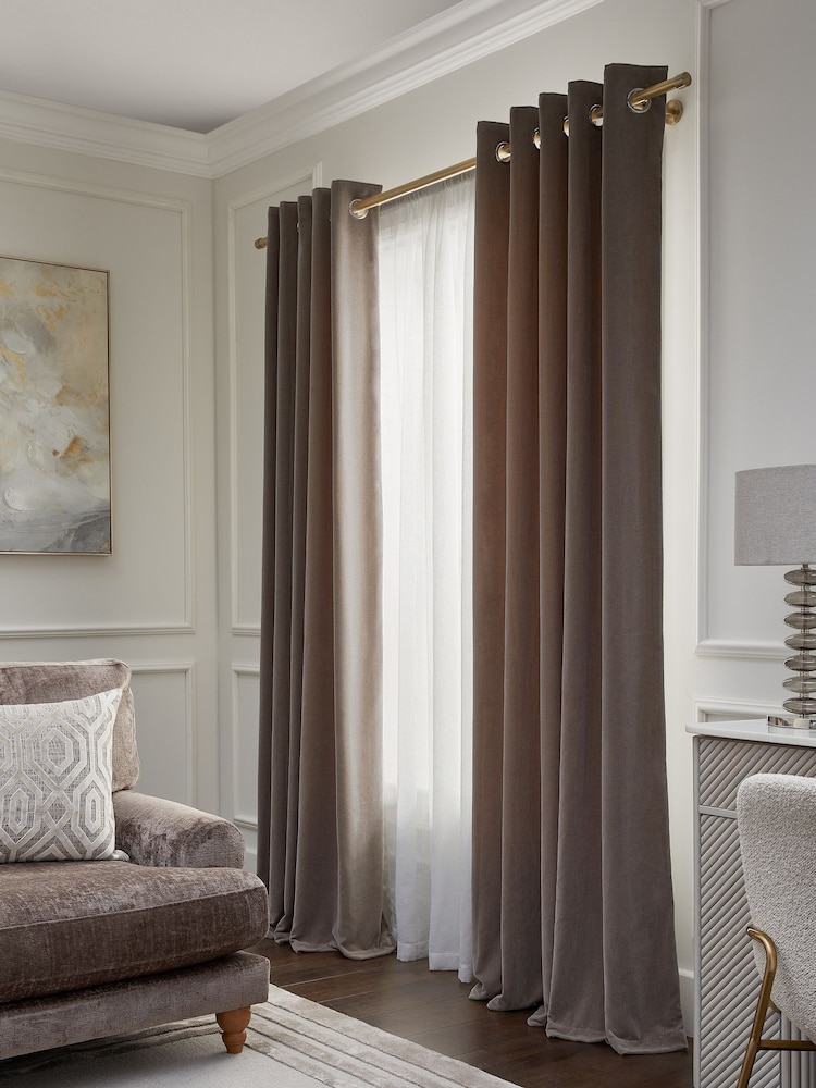 Mink Natural Sumptuous Velvet Eyelet Lined Curtains - Image 1 of 5